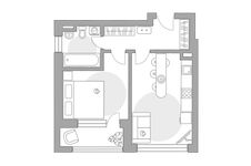 Планировка 1-комнатной квартиры, 42,6 м2