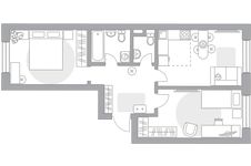 Планировка 3-комнатной квартиры, 56 м2
