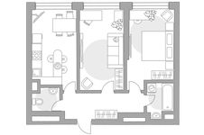 Планировка 2-комнатной квартиры, 53,4 м2