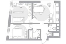 Планировка 3-комнатной квартиры, 58,6 м2