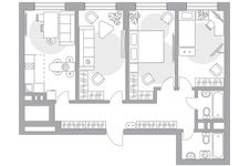 Планировка 4-комнатной квартиры, 77,6 м2