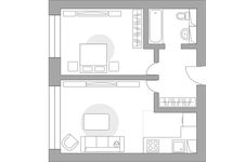 Планировка 2-комнатной квартиры, 50,4 м2