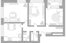 Планировка 3-комнатной квартиры, 86,4 м2