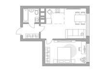 Планировка 2-комнатной квартиры, 44 м2