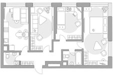 Планировка 3-комнатной квартиры, 74,8 м2