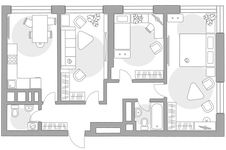 Планировка 3-комнатной квартиры, 73,5 м2