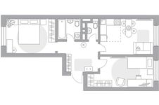 Планировка 3-комнатной квартиры, 55 м2