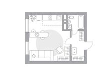 Планировка квартиры студии, 33,7 м2