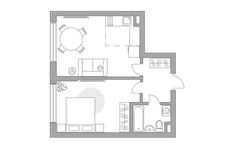 Планировка 2-комнатной квартиры, 45,5 м2