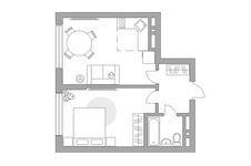 Планировка 2-комнатной квартиры, 44,5 м2