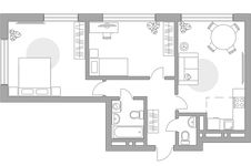 Планировка 3-комнатной квартиры, 64,7 м2