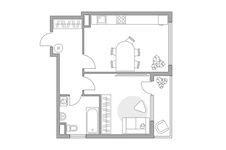 Планировка 1-комнатной квартиры, 42,6 м2
