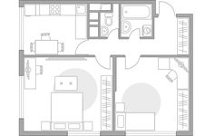 Планировка 2-комнатной квартиры, 60 м2