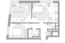 Планировка 3-комнатной квартиры, 58 м2