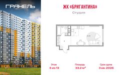 Планировка квартиры студии, 33 м2