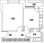 Планировка 1-комнатной квартиры, 43,58 м2