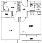 Планировка 1-комнатной квартиры, 42,71 м2
