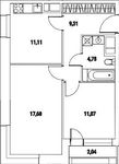 Планировка 1-комнатной квартиры, 45,86 м2