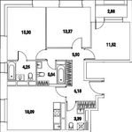 Планировка 3-комнатной квартиры, 84,48 м2