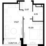 Планировка 1-комнатной квартиры, 41,27 м2