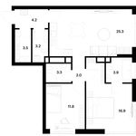 Планировка 2-комнатной квартиры, 74,1 м2