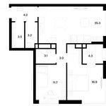 Планировка 2-комнатной квартиры, 74,2 м2