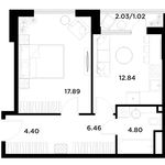 Планировка 1-комнатной квартиры, 47,4 м2