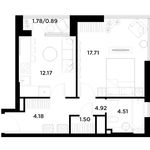 Планировка 1-комнатной квартиры, 45,88 м2