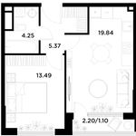 Планировка 1-комнатной квартиры, 44,05 м2