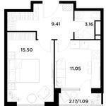 Планировка 1-комнатной квартиры, 40,21 м2