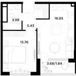 Планировка 1-комнатной квартиры, 43,07 м2
