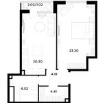 Планировка 1-комнатной квартиры, 59,62 м2