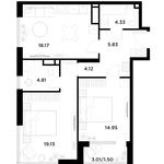 Планировка 2-комнатной квартиры, 72,85 м2
