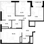 Планировка 3-комнатной квартиры, 87,63 м2