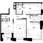 Планировка 3-комнатной квартиры, 91,2 м2