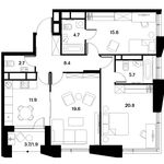 Планировка 3-комнатной квартиры, 91,3 м2