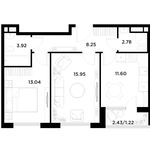 Планировка 2-комнатной квартиры, 56,76 м2