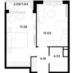 Планировка 1-комнатной квартиры, 42,06 м2