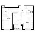 Планировка 2-комнатной квартиры, 59,13 м2