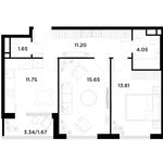 Планировка 2-комнатной квартиры, 59,78 м2
