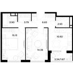 Планировка 2-комнатной квартиры, 59,55 м2