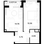 Планировка 1-комнатной квартиры, 41,3 м2