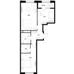 Планировка 2-комнатной квартиры, 62,7 м2