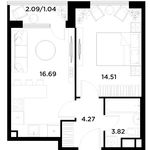 Планировка 1-комнатной квартиры, 40,34 м2