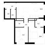 Планировка 2-комнатной квартиры, 72,8 м2