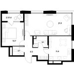 Планировка 2-комнатной квартиры, 56,5 м2