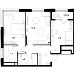 Планировка 2-комнатной квартиры, 62,8 м2