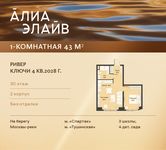 Планировка  1-комнатной квартиры, 43 м2