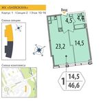 Планировка 1-комнатной квартиры, 46,6 м2