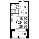 Планировка квартиры студии, 26,2 м2